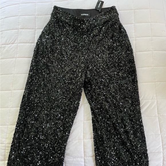 Express Pants - NEW Express Black Sequin Women's High Rise Trouser Pants Size XS